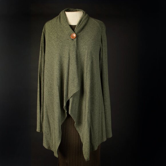 BOBEAU Long Sleeve Asymmetric Fly Away Lagenlook Poncho Green M - Picture 1 of 7